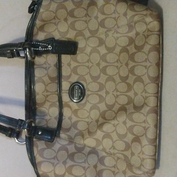 Coach | coated canvas tan brown logo print tote bag - Picture 2 of 12
